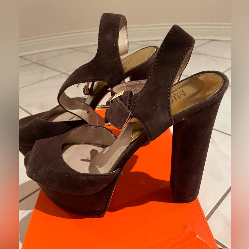 Michael Kors Brown Suede Open Hoe Heels